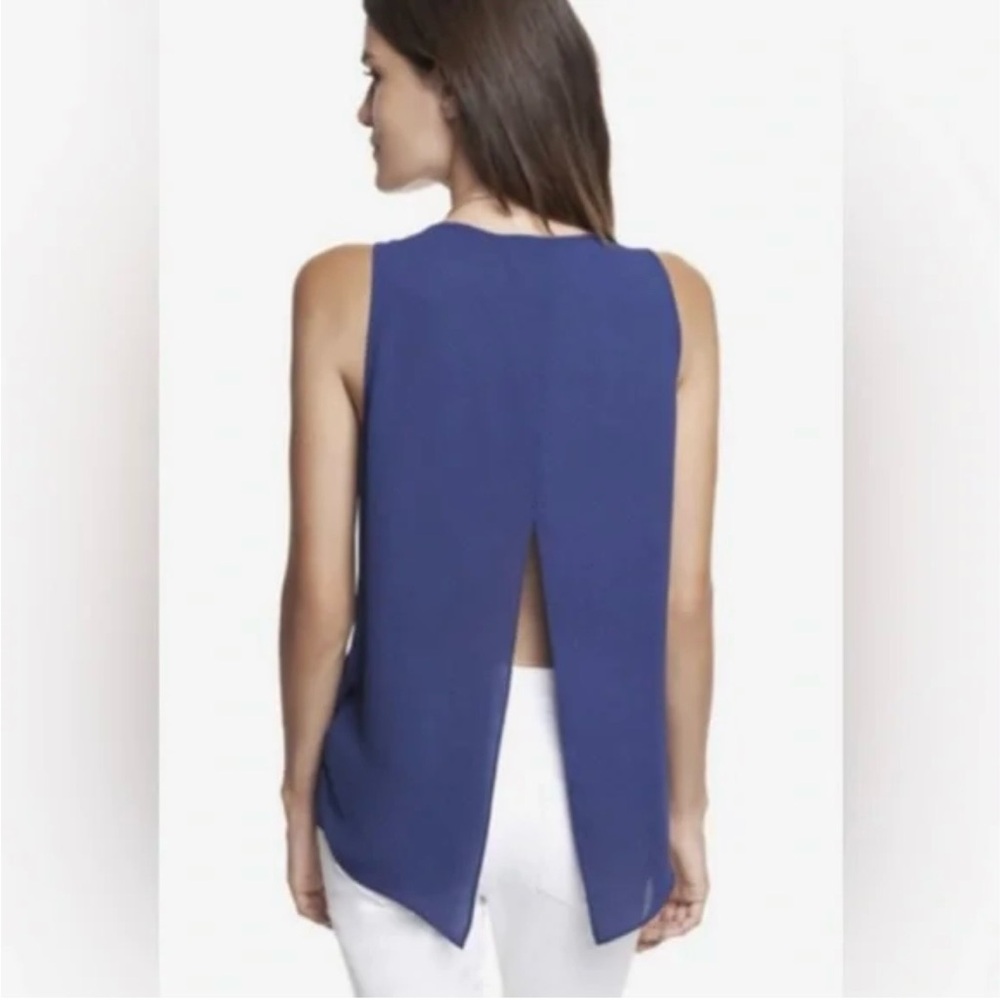 Express Royal Blue Split Back Tank Top Blouse